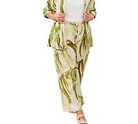 Tribal Plus Printed Linen Flare Pull-On Ankle Pants