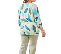 Tribal Plus Printed 3/4-Sleeve Crew Neck Sweater