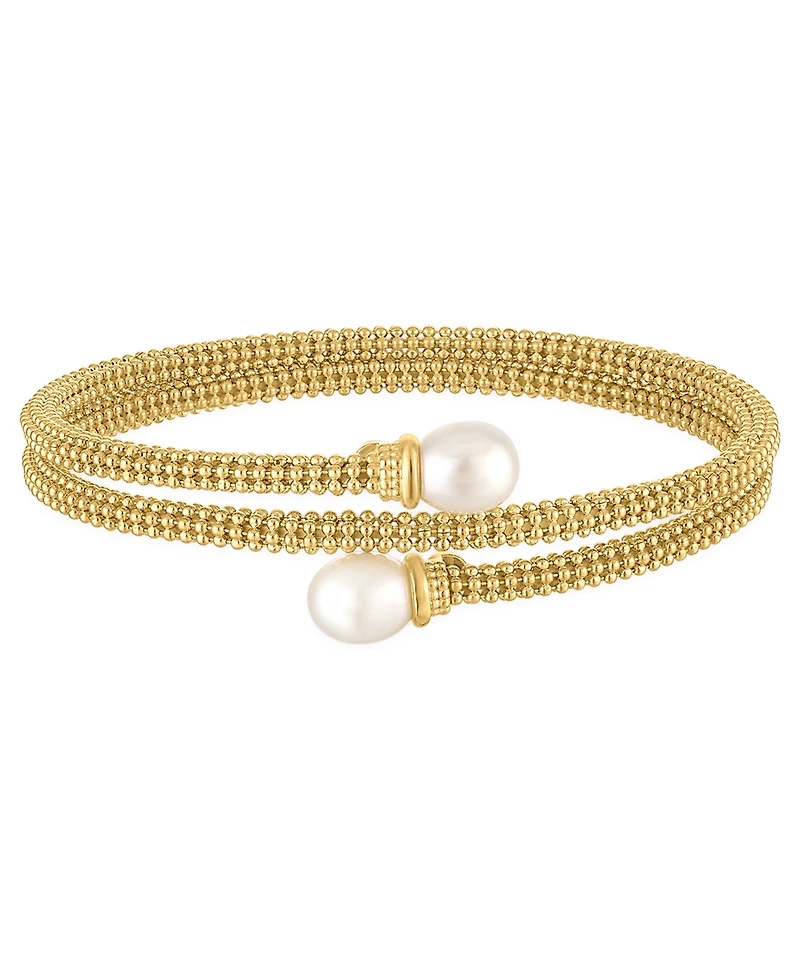 Macy's Cultured Freshwater Pearl (7.5-8mm) Bypass Coil Bangle Bracelet in 14k Gold over Sterling Silver