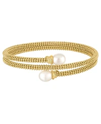 Macy's Cultured Freshwater Pearl (7.5-8mm) Bypass Coil Bangle Bracelet in 14k Gold over Sterling Silver