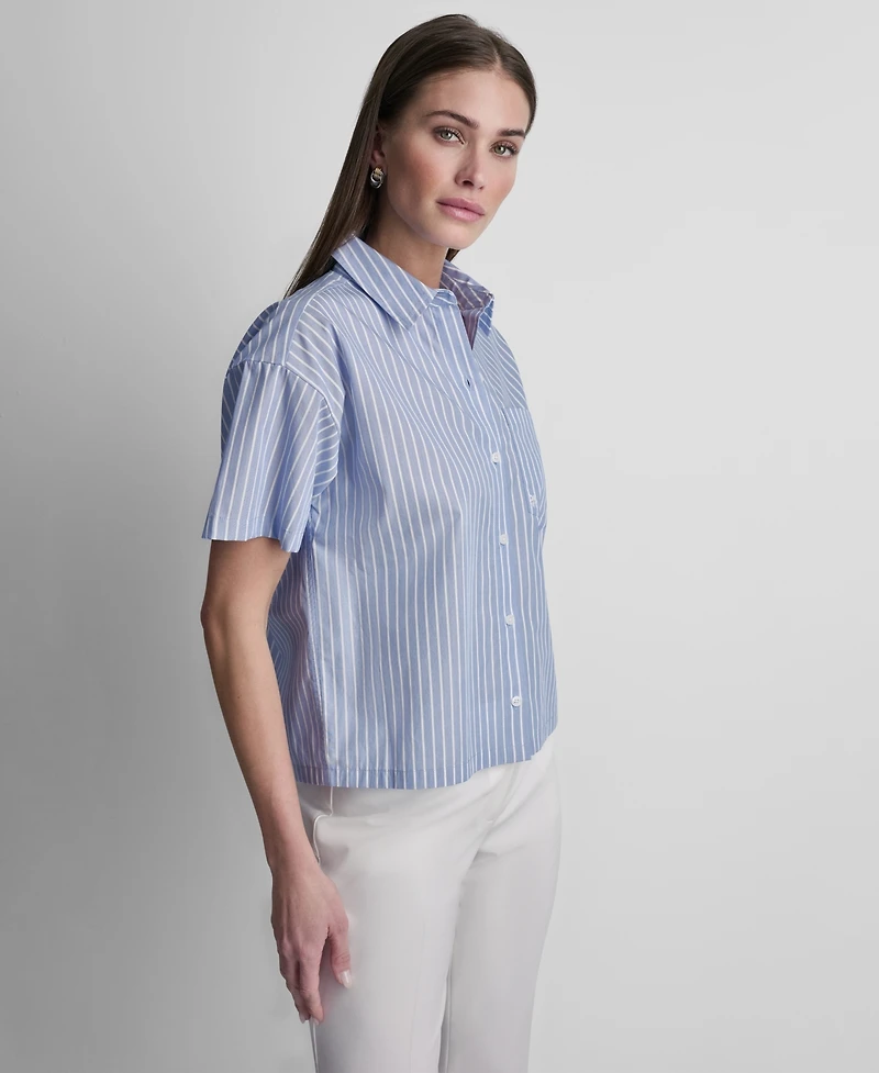 Dkny Petite Striped Short-Sleeve Shirt