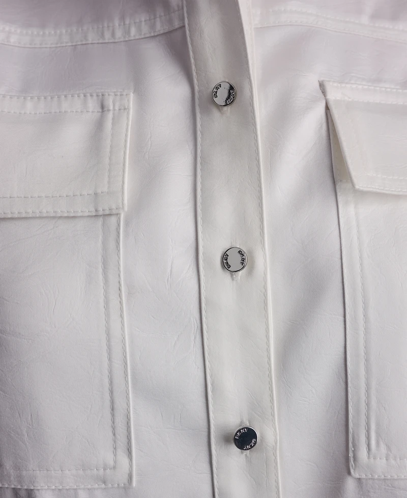 Dkny Petite Crinkle Short-Sleeve Camp Shirt