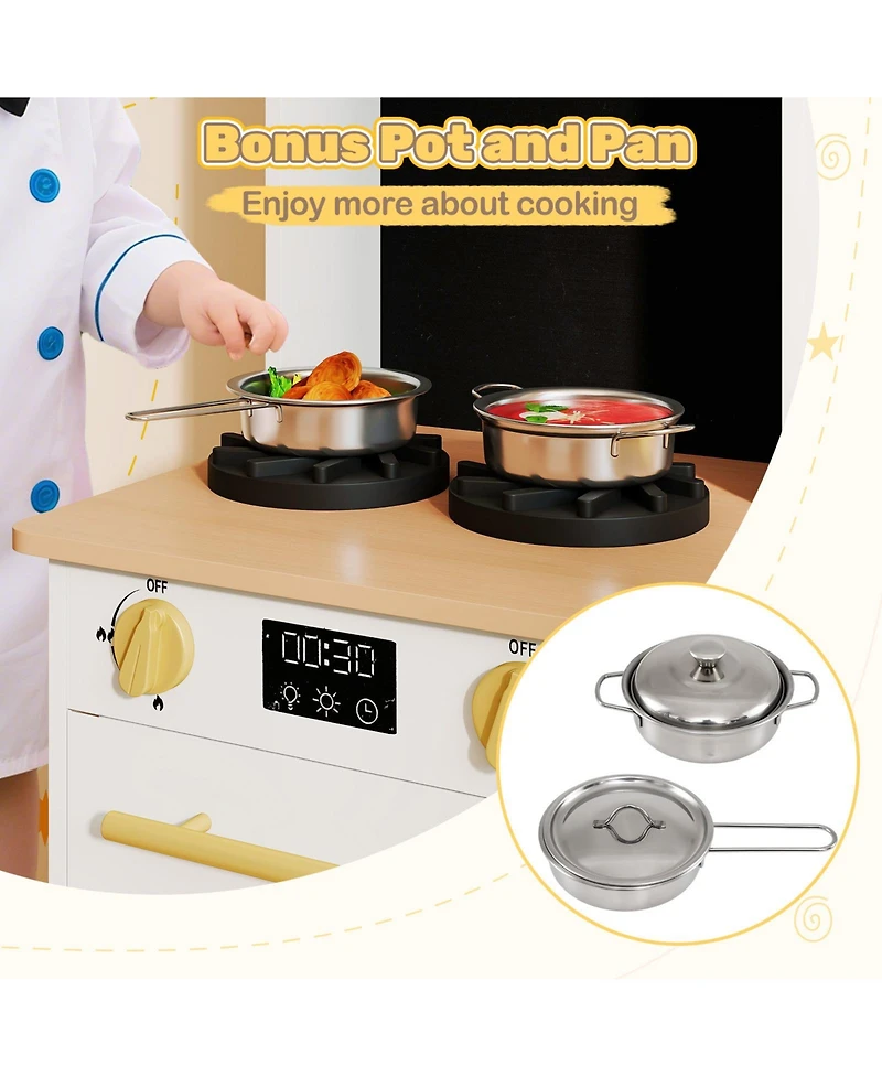 Mecale Kids Wooden Kitchen Playset with Stove, Sound & Lights for Ages 3