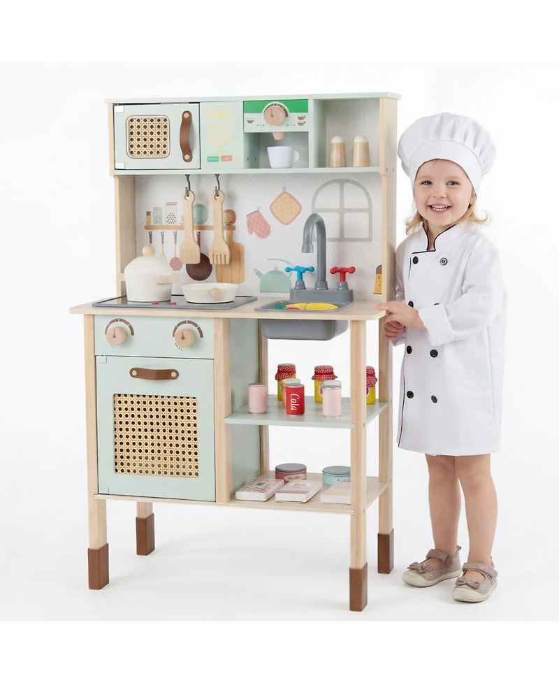 Mecale Wooden Play Kitchen for Kids with Retro Style, Lights, Sounds & Accessories