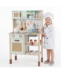 Mecale Wooden Play Kitchen for Kids with Retro Style, Lights, Sounds & Accessories