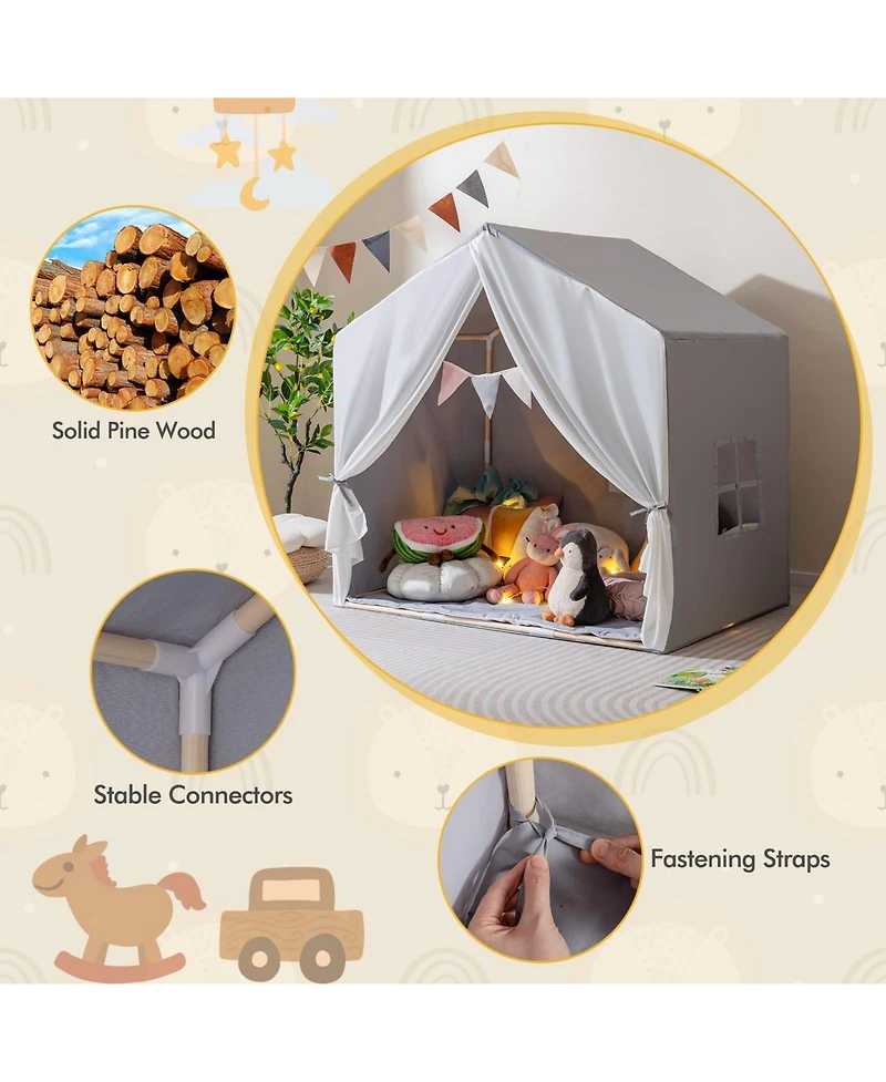 Mecale Kids Play Tent with Washable Cotton Mat and Flag Banner, Indoor Playhouse