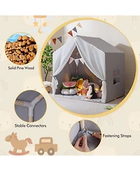 Mecale Kids Play Tent with Washable Cotton Mat and Flag Banner, Indoor Playhouse