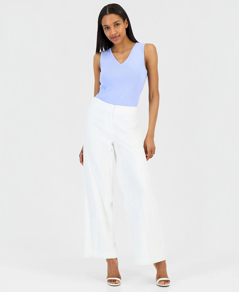 Tahari Asl Women's Clean-Waist Linen-Blend Wide-Leg Pants
