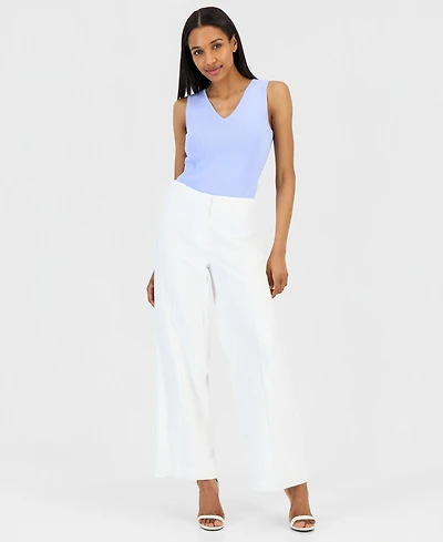 Tahari Asl Women's Clean-Waist Linen-Blend Wide-Leg Pants