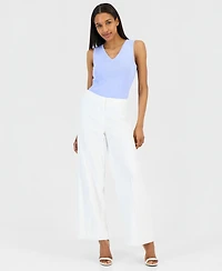 Tahari Asl Women's Clean-Waist Linen-Blend Wide-Leg Pants