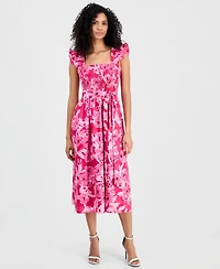 Anne Klein Women's Smocked Ruffle-Sleeve Midi Dress