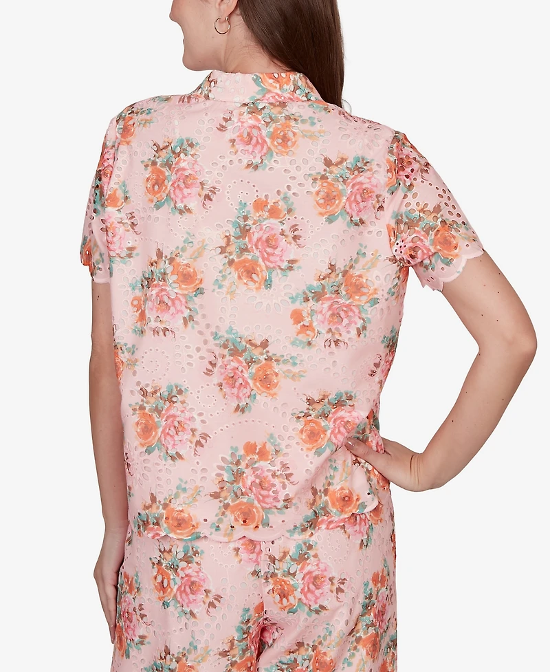 Ruby Rd. Petite Floral Scalloped Hem Camp Shirt
