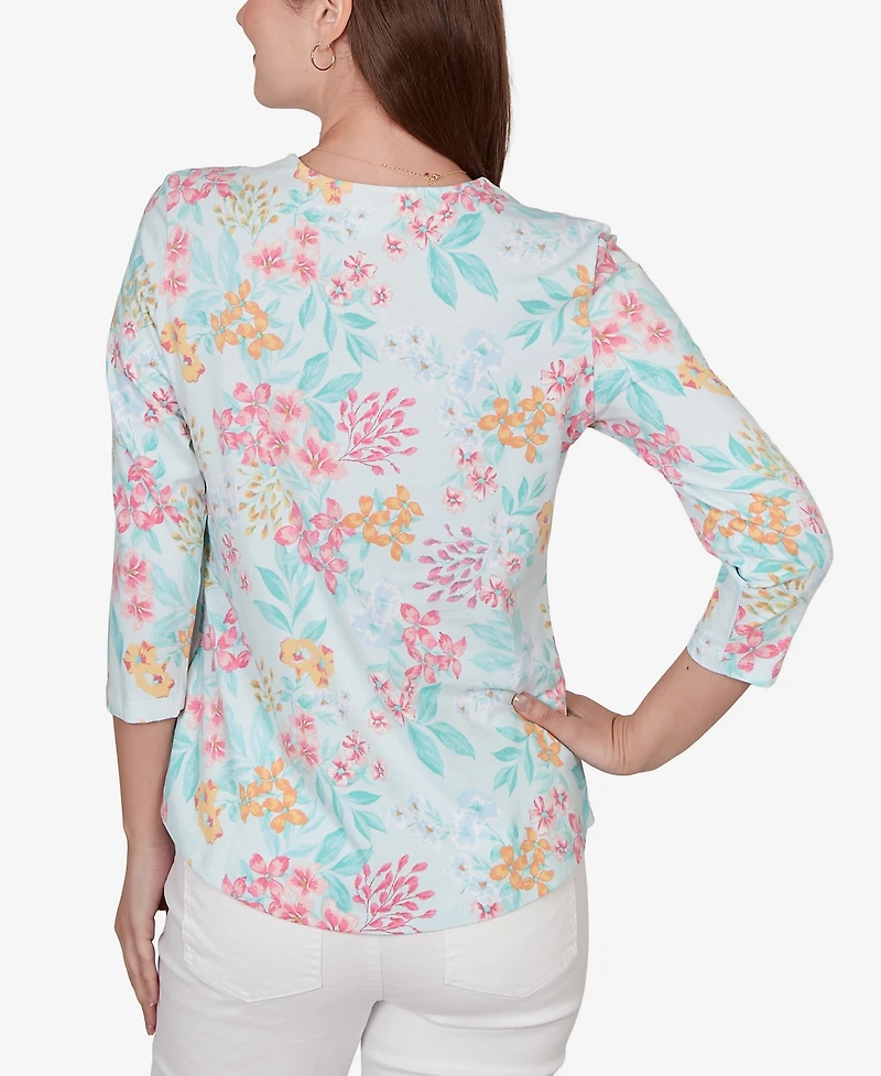 Ruby Rd. Petite Blooming Floral Envelope Neck Knit Top