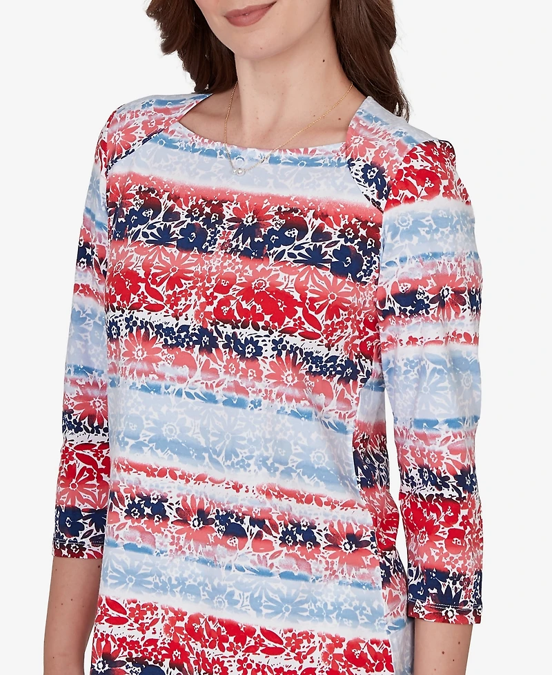 Ruby Rd. Petite Painted Floral Stripe Knit Top