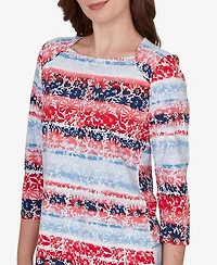 Ruby Rd. Petite Painted Floral Stripe Knit Top