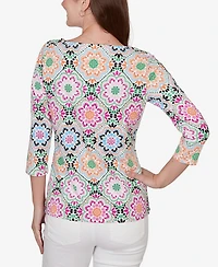 Ruby Rd. Petite Kaleidoscope Floral Boat Neck Knit Top