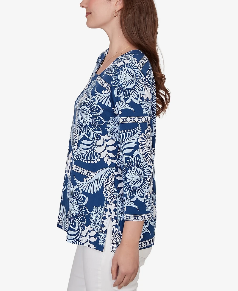 Ruby Rd. Petite Tropical Patchwork Scoop Neck Knit Top