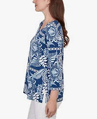 Ruby Rd. Petite Tropical Patchwork Scoop Neck Knit Top