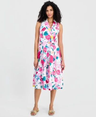 Anne Klein Womens Notch Collar Sleeveless Wrap Dress