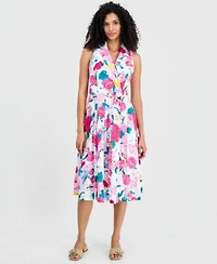 Anne Klein Womens Notch Collar Sleeveless Wrap Dress