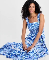 Anne Klein Women's Smocked Square-Neck Patio Midi Dress