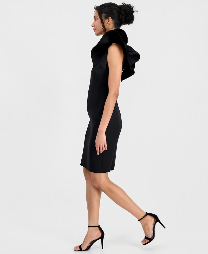Anne Klein Women's One-Shoulder Asymmetrical Ruffle-Detail Sheath Dress
