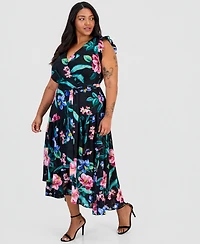 Anne Klein Plus Flutter-Sleeve Chiffon Midi Dress