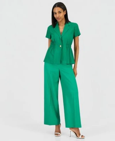 Tahari Asl Womens One Button Short Sleeve Blazer High Rise Wide Leg Pants