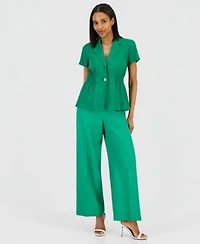 Tahari Asl Womens One Button Short Sleeve Blazer High Rise Wide Leg Pants