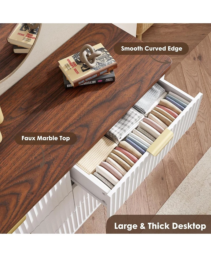 gaomon Fluted Dresser for Bedroom with Deep Drawers, in Wide Modern Chest of Drawers, Wooden Dresser Tv Stand