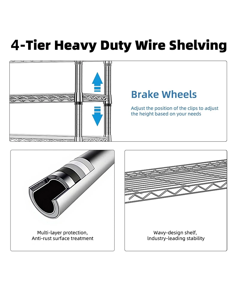 Rainsken 3-Tier Wire Storage Shelving, Adjustable Steel Organizer Rack, 450 lbs Capacity for Garage, Pantry