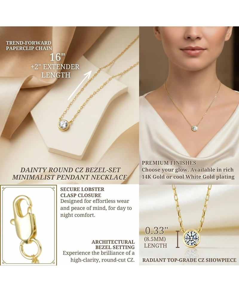 Elegant Clear Cubic Zirconia Round Stud Necklace