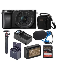 Sony A6100 kit: 16-50mm lens, mic, tripod, bag, 64GB Sd, filters, extra battery.