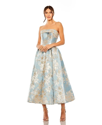 Mac Duggal Petite Strapless Brocade Midi Dress with Pockets