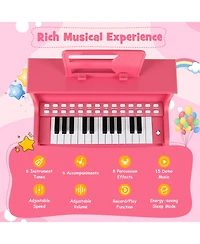 Mecale 25-Key Kids Piano Keyboard with Stool, Mini Digital Wooden Toy, Adjustable Speed & Volume