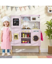 Mecale Pretend Play Kitchen Toy with Range Hood, Ice Maker & Telephone for Kids Role Play