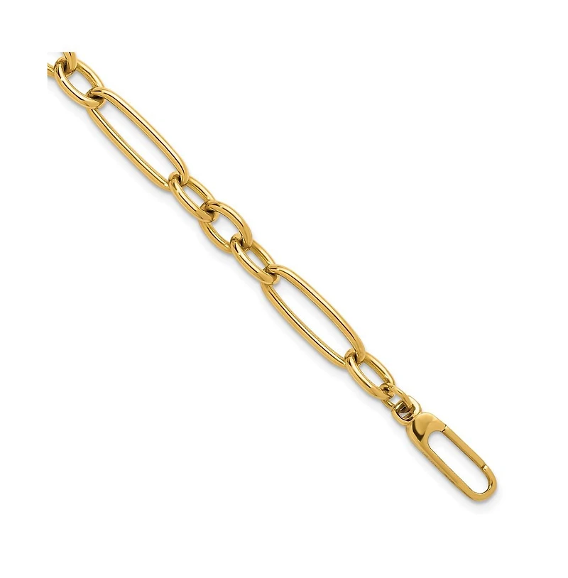 Curata Jewelry Solid 18k Yellow Gold Italian 7.5 Inch 6.4mm Oval and Paperclip Link Bracelet