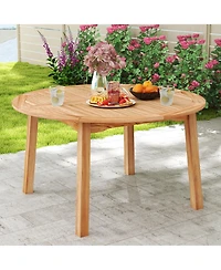 Gymax Round Patio Dining Table Acacia Wood Outdoor Dining Table w/ 2'' Umbrella Hole