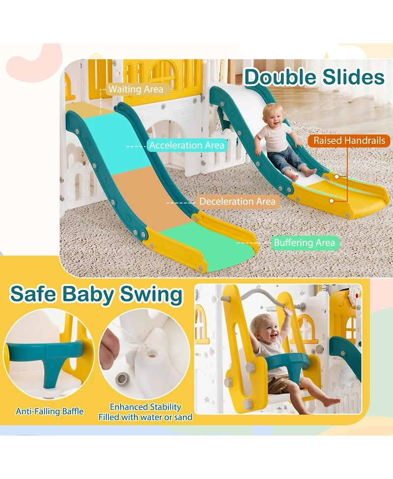 Mecale 10-in-1 Toddler Slide and Swing Set with 2 Slides and Tunnel