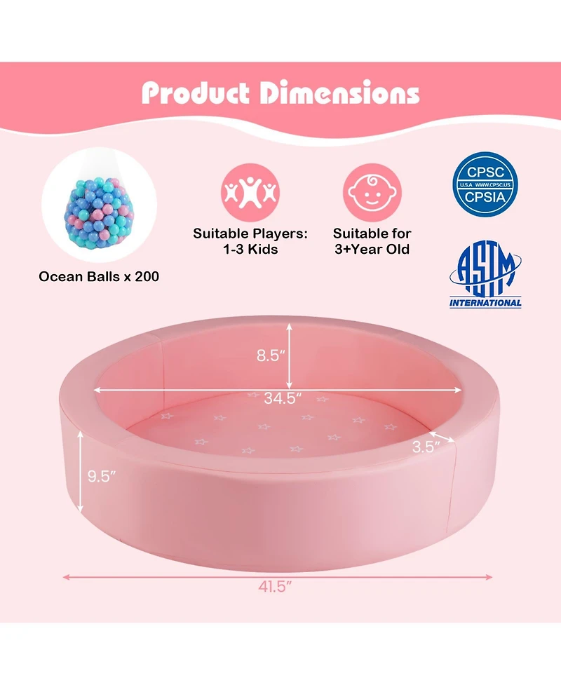 Mecale 42.5-Inch Round Foam Ball Pit for Toddlers with Sponge Filling, Washable Cover
