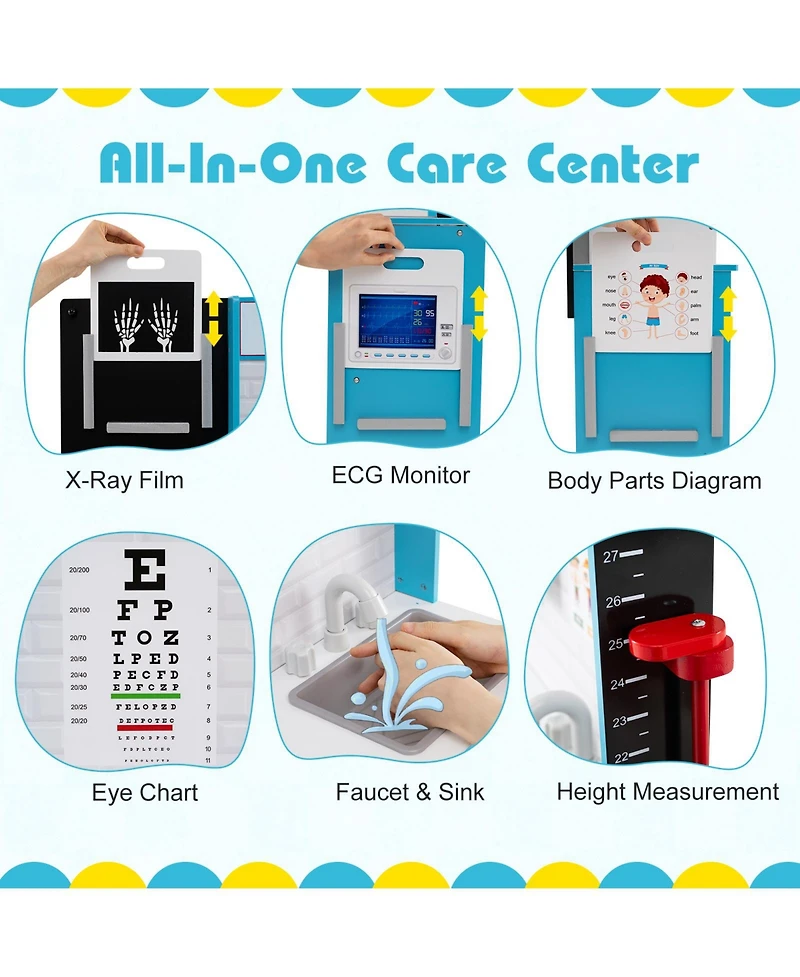 Mecale Play Doctor s Office Wooden Medical Center Toy Set with Exam Area for Kids