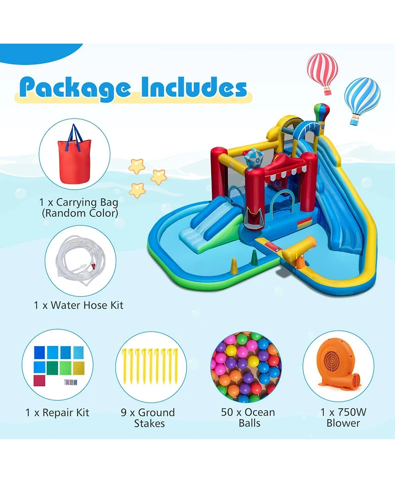 Mecale Inflatable Water Park with Splash Pool, 50 Ocean Balls, 750W Blower