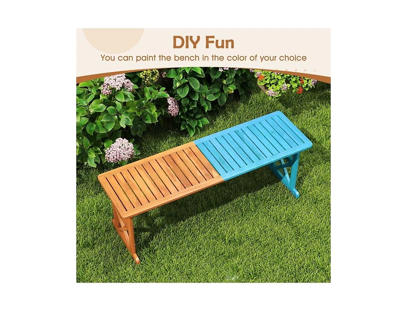 Slickblue Outdoor 51 Inch Acacia Wood Bench with Slatted Seat, 800 lbs