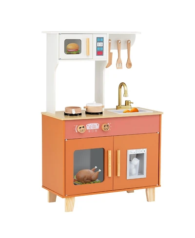 Mecale Kids Play Kitchen with Microwave & Rotating Knobs for Boys & Girls Ages 3-6