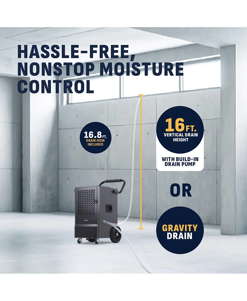 Newair 160 Pints Commercial Dehumidifier with Pump, Drain Hose, Cover up to 8000 sq. ft. for basement