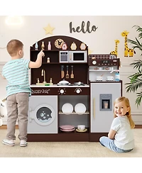 Mecale Kids Wooden Kitchen Set with Coffee Maker and Accessories, Play