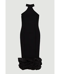 Karen Millen Women's Ruffle Hem Halter Knit Midi Dress
