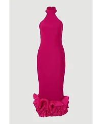 Karen Millen Women's Ruffle Hem Halter Knit Midi Dress