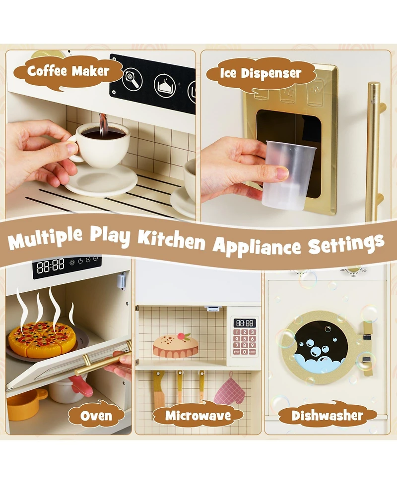 Mecale Wooden Toy Kitchen Playset with 14 Accessories for Kids Ages 3