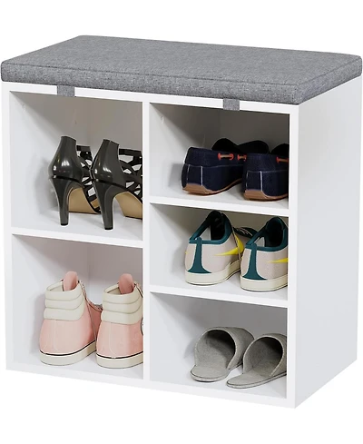 gaomon Entryway Shoe Bench with Storage & Cushioned Seat | Wooden Rack Organizer Adjustable Shelves Side Pockets for Hallway